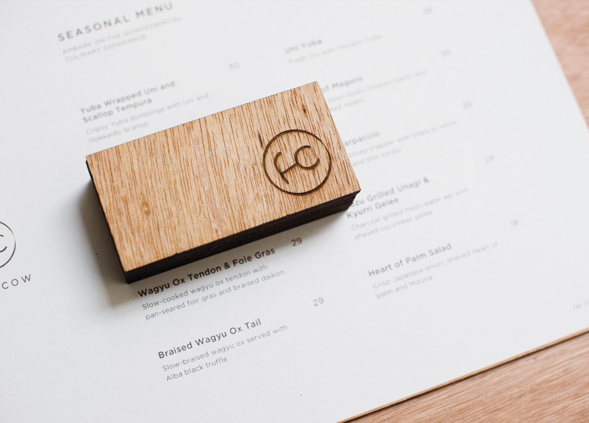 Menu and Stationery for Fat Cow by Foreign Policy Design Group
