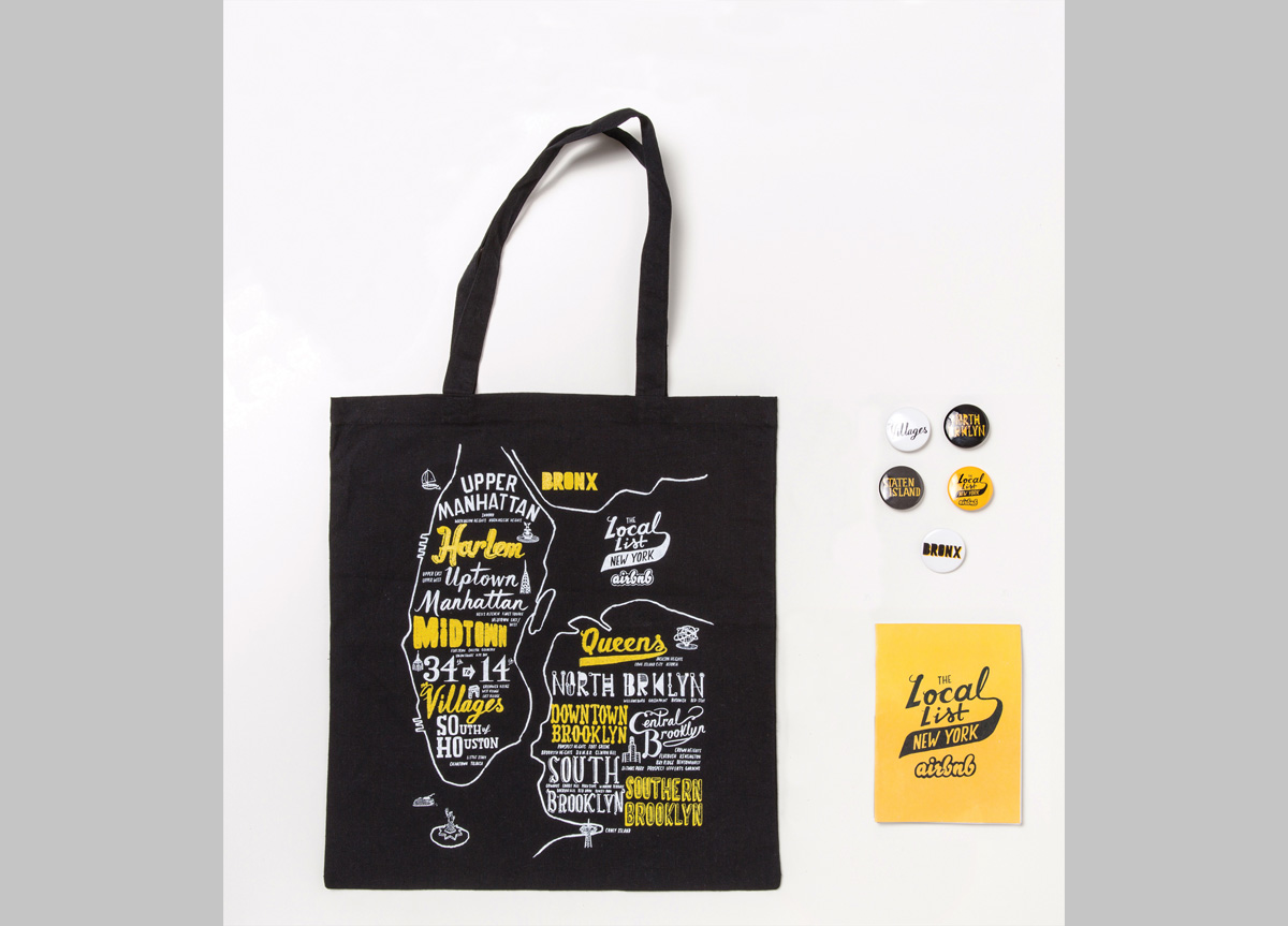 Map, Buttons, Tote Bag, and Signage for/by Airbnb