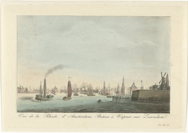 View of the port of Amsterdam, Roelof van der Meulen, Evert Maaskamp, ​​1816 - 1833
