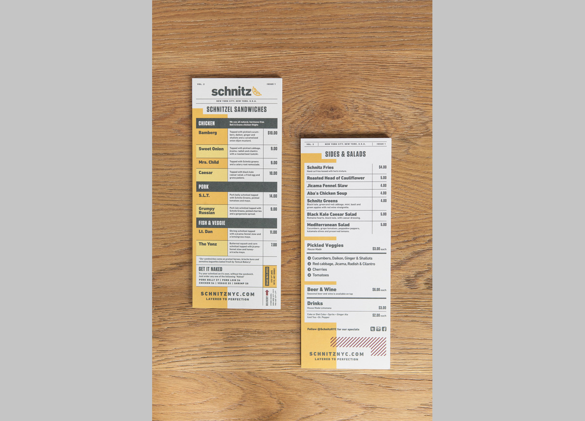 Menu by Tag Collective for Schnitz