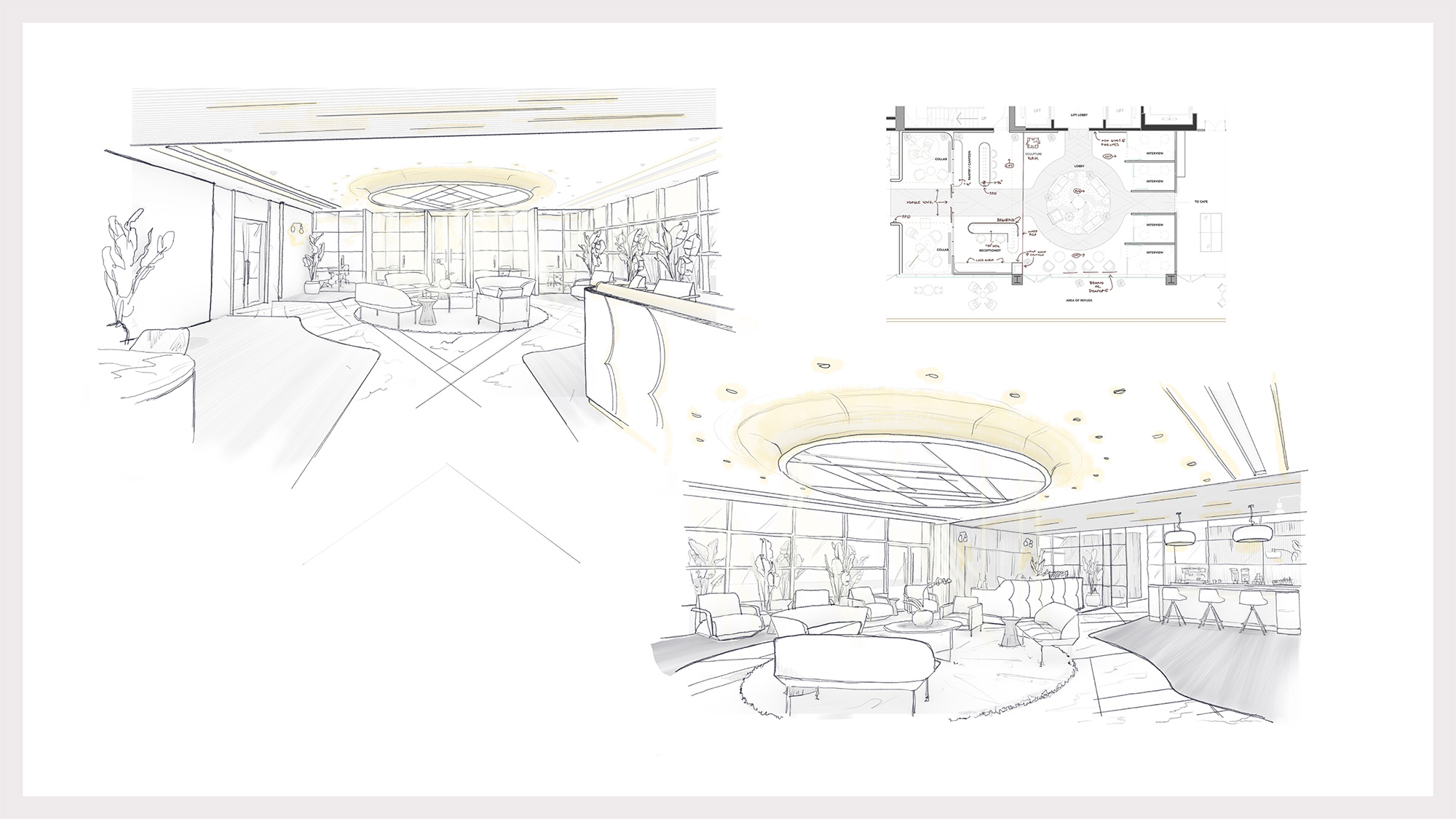 Interior process sketches of Bangalore office.